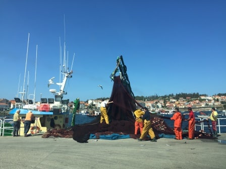 En el puerto de O Xufre se concentra en mayor movimiento pesquero del municipio, y es común ver a los marineros descargando la captura.
